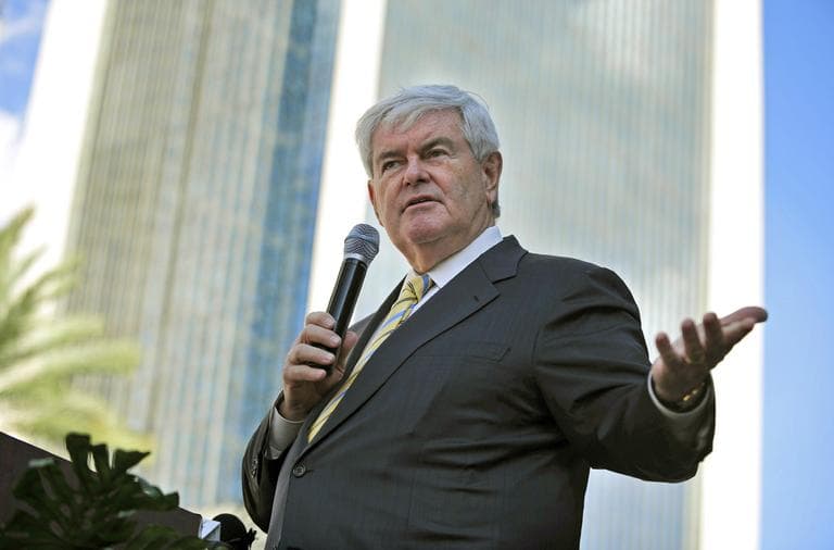 Republican presidential candidate, former House Speaker Newt Gingrich gestures as he speaks to supporters during a rally at the Jacksonville Landing, Thursday, Nov. 17, 2011, in Jacksonville, Fla.  (AP)