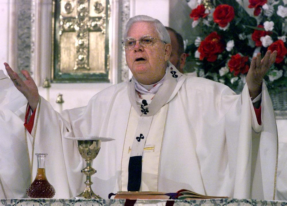 Cardinal Bernard Law, when he was archbishop, celebrating Mass at the Basilica of Our Lady of Perpetual Help church in Boston in 2002. During the Mass, Law recited a special prayer for victims of sexual abuse. (AP)