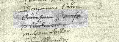 This 1643 Muster List of men able to bear arms, lists Abraham Pearse and beneath his name, the term, &quot;the blackamore.&quot;