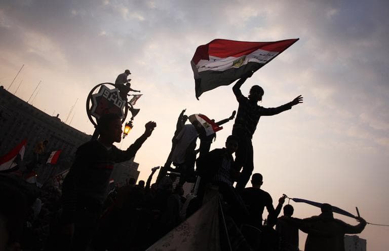 Egyptian protesters wave their national flags during a demonstration against the military council in Tahrir Square in Cairo, Egypt, Friday, Nov. 25. (AP)