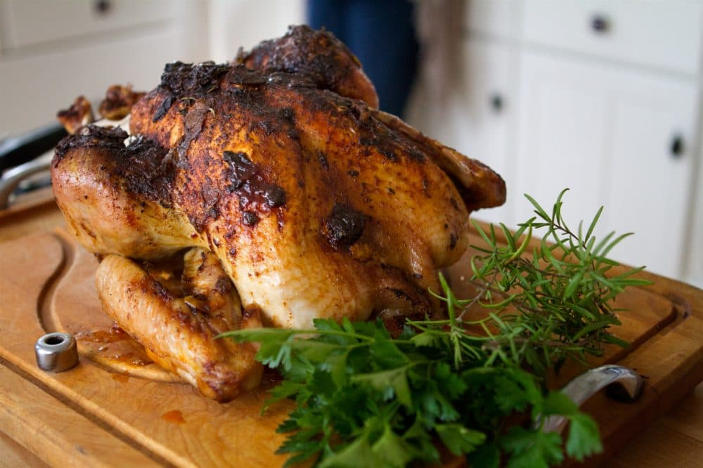 Here &amp; Now resident chef Kathy Gunst's roast turkey. (Jesse Costa/Here &amp; Now)