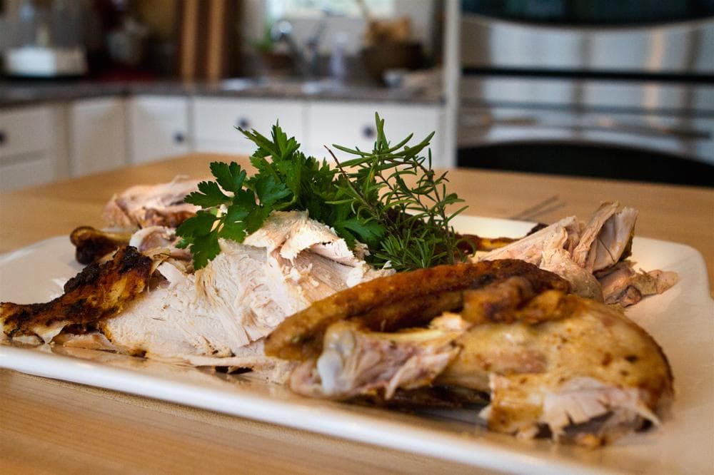 Chef Kathy Gunst&#039;s roast turkey. (Jesse Costa/Here &amp; Now)