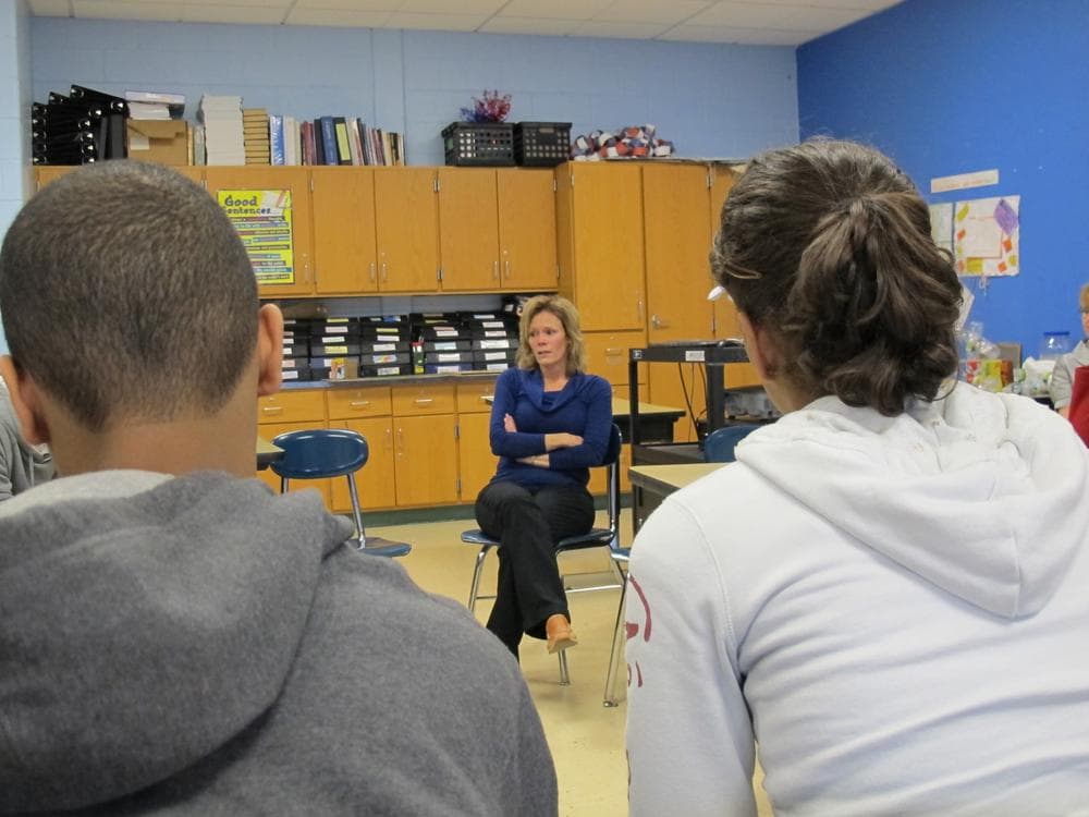 Lisa Stott had her eighth grade English class at the Emily Wetherbee School write about the state takeover. (Monica Brady-Myerov/WBUR)
