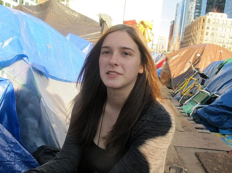 Boston University junior Ali Jackson, 19, at Occupy Boston Wednesday (Bianca Vazquez Toness/WBUR)