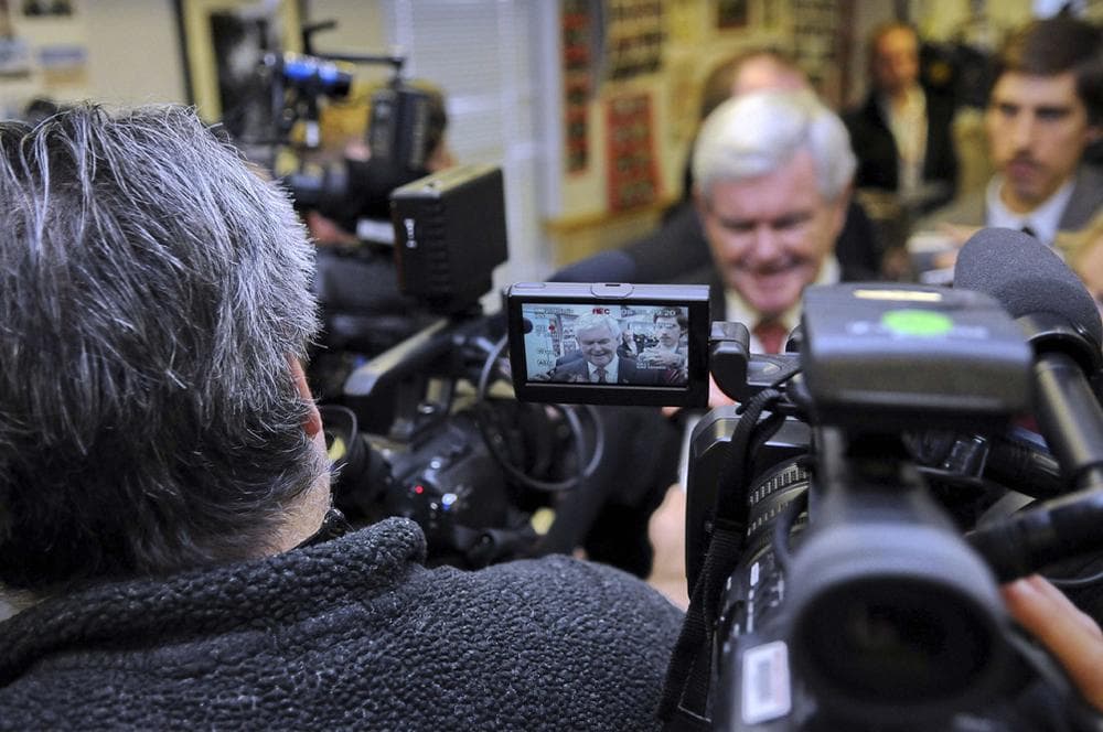 Republican presidential candidate, former House Speaker Newt Gingrich speaks to the media at Tommy's Ham House, Wednesday, Nov. 30, 2011, in Greenville ,  S.C.  (AP)