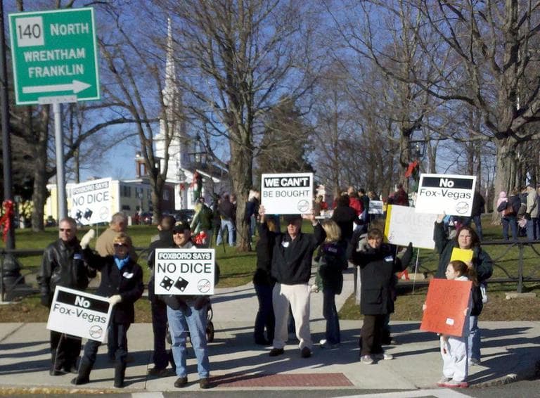 Protestors of a proposed casino in Foxboro. (Lynn Jolicoeur/WBUR)