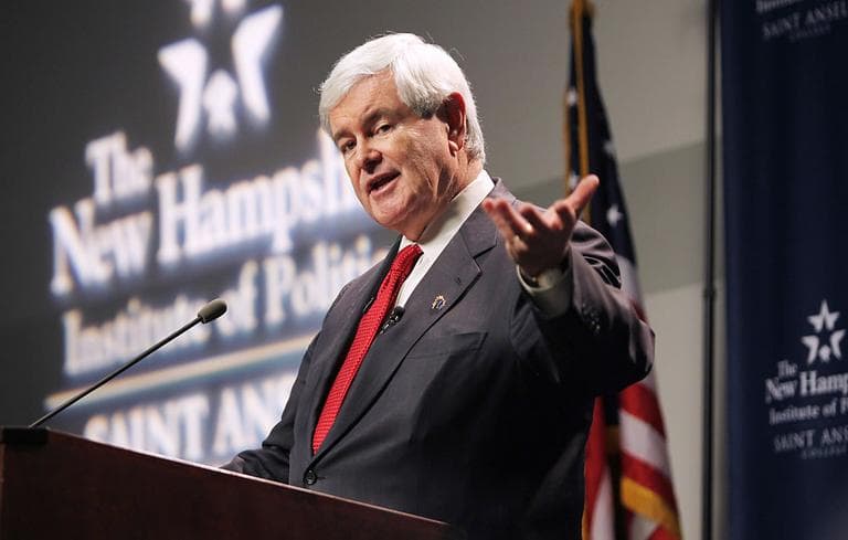 Republican presidential candidate and former House Speaker Newt Gingrich speaks at a town hall meeting at St. Anselm College in Manchester, N.H.,  Nov. 21. (AP)