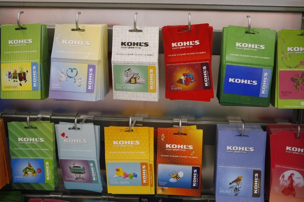 Gift cards on display at a Kohl's store in Millbrae, Calif. (AP)