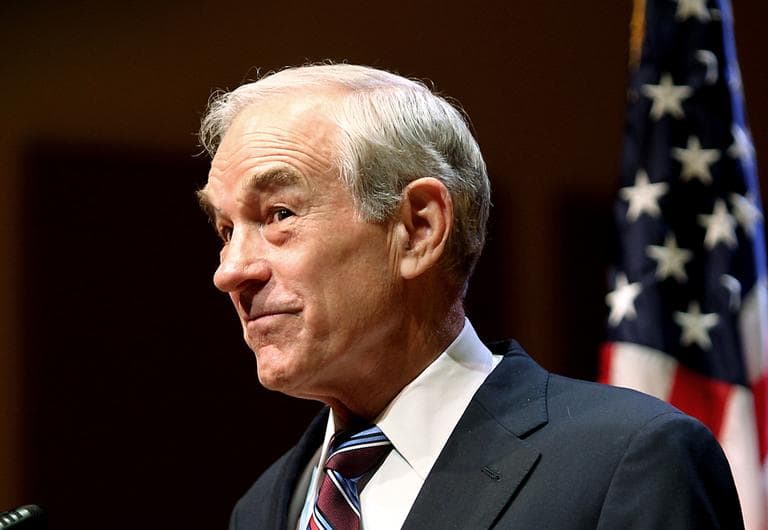 Republican presidential candidate Rep. Ron Paul, R-Texas, listens to a group chanting &quot;We are the 99%&quot; during a town hall meeting in Keene, N.H., Monday, Nov. 21, 2011.  (AP)