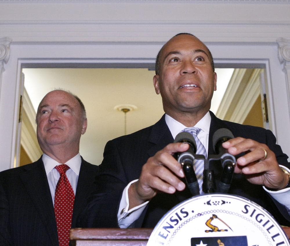 Gov. Deval Patrick appointed Stephen Crosby, left, on Tuesday, as chair of a state gambling commission that will oversee the state's new casino law. (AP)