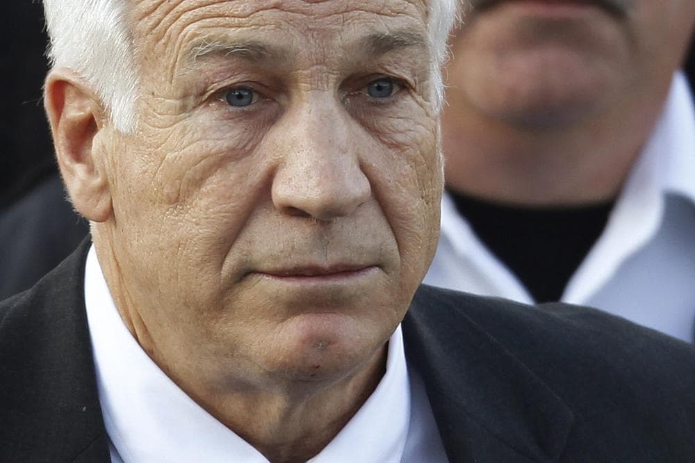 Jerry Sandusky, the former Penn State assistant football coach charged with sexually abusing boys, leaves the Centre County Courthouse in Bellefonte, Pa., Tuesday. (AP)