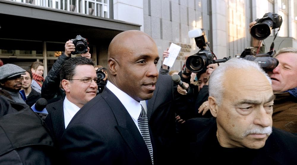 Barry Bonds outside the federal courthouse in San Francisco where he was setenced to two years' probation and 30 days of house arrest Friday. (AP)