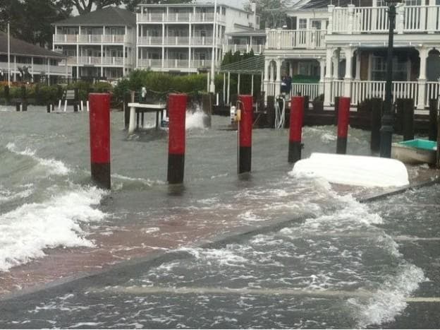 WCVB-TV’s Kelley Tuthill tweeted this picture of sea swells in Edgartown on Aug. 26. (@wcvbkelleyt via Twitter)
