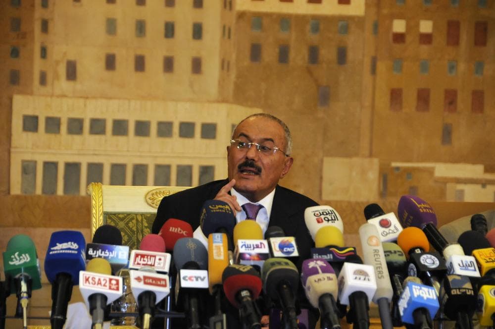Yemen&#039;s President Ali Abdullah Saleh speaks to reporters during a press conference at the Presidential Palace in Sanaa, Yemen, Saturday, Dec. 24, 2011. (AP)