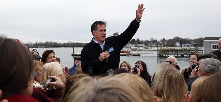 Republican Presidential candidate, former Massachusetts Gov. Mitt Romney gestures during a campaign stop on a dock in Portsmouth, N.H., Tuesday. (AP)