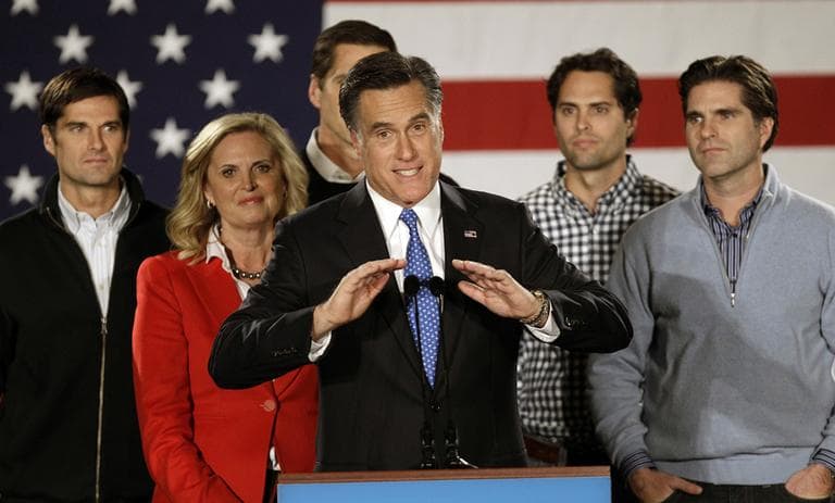 GOP presidential candidate Gov. Mitt Romney addresses supports with his family. (AP)