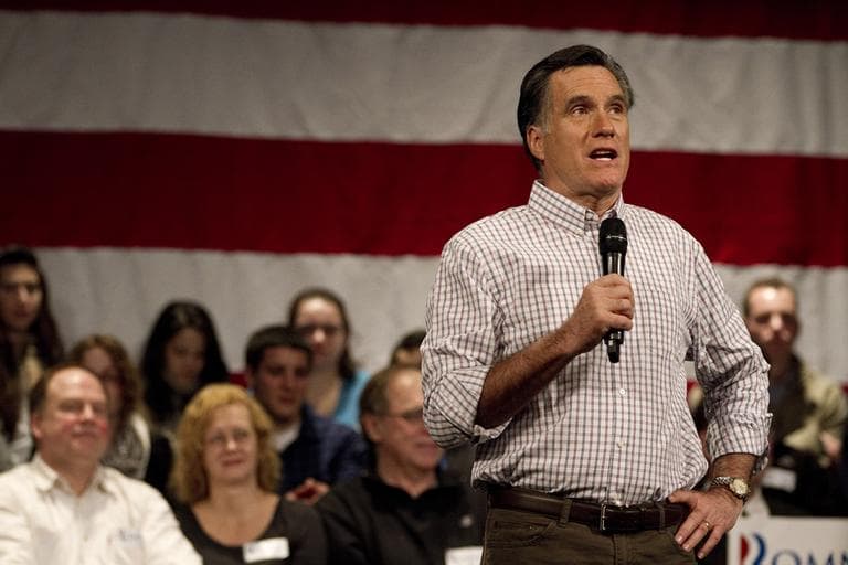 Republican presidential candidate, former Massachusetts Gov. Mitt Romney, campaigns at the Rochester Opera House in Rochester, N.H., Sunday, Jan. 8. (Luke Boelitz for WBUR)