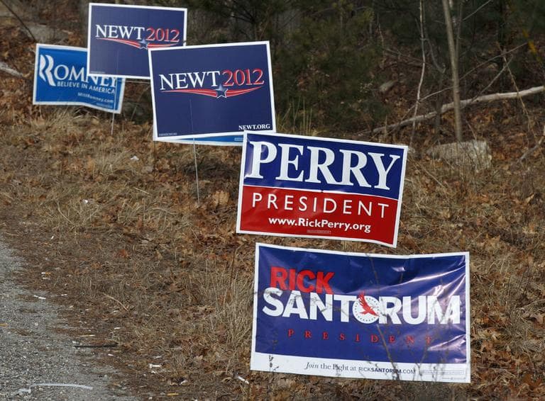 Campaign signs line a road in Derry, N.H on Tuesday. (AP)