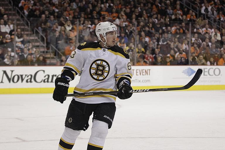Bruins winger Brad Marchand was suspended for five games for a low hit on Vancouver’s Sami Salo. (AP)