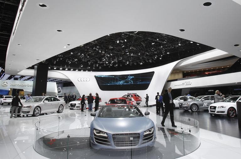 The Audi R8 GT is displayed on the floor at the North American International Auto Show in Detroit, Tuesday, Jan. 10, 2012. (AP)