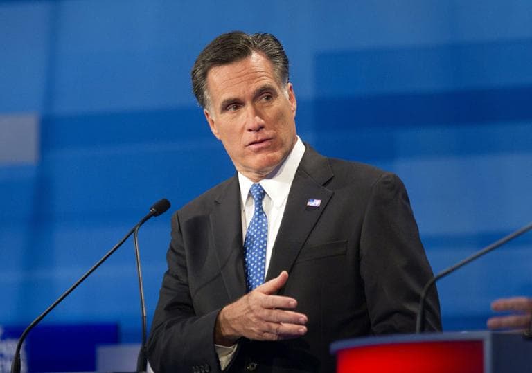 Republican presidential candidate former Massachusetts Gov. Mitt Romney speaks during the South Carolina Republican presidential candidate debate Monday. (AP)