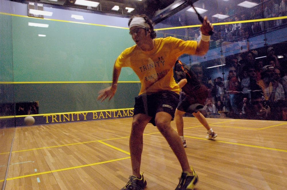 Trinity College&#039;s Manek Mathur returns a shot in a 2008 match against Princeton University. The match was one of 252 consecutive victories for Trinity, a streak which was broken this week. (AP)