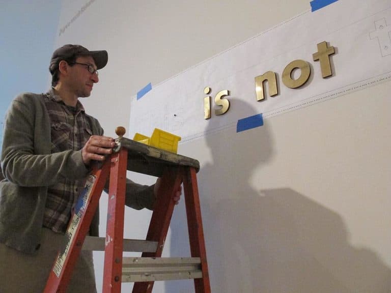 Joe Zane&#39;s work often comments on the anxiety of being an artist. (Andrea Shea/WBUR)
