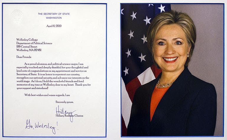 After becoming secretary of state, Hillary Clinton wrote to friends at Wellesley College to thank them. Click to enlarge. (Courtesy: Wellesley College)