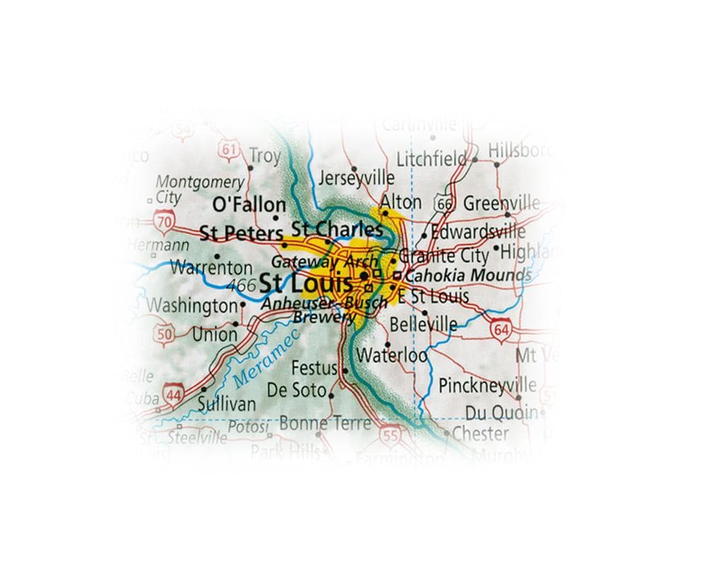 A map of St. Louis. (Courtesy of Dave Imus, Imus Geographics)