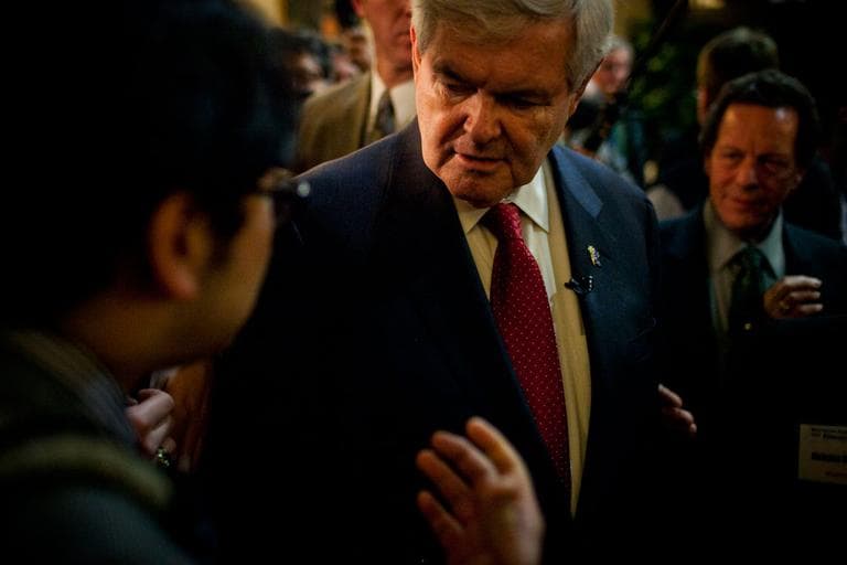 Will Newt Gingrich continue his attacks on Mitt Romney in tonight's debate? (Dominick Reuter for WBUR)