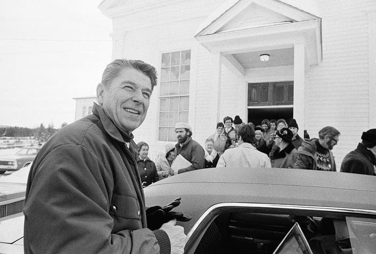 Then-Republican candidate Ronald Reagan at a campaign stop in Milan, N.H., on Jan. 6, 1976 (AP)