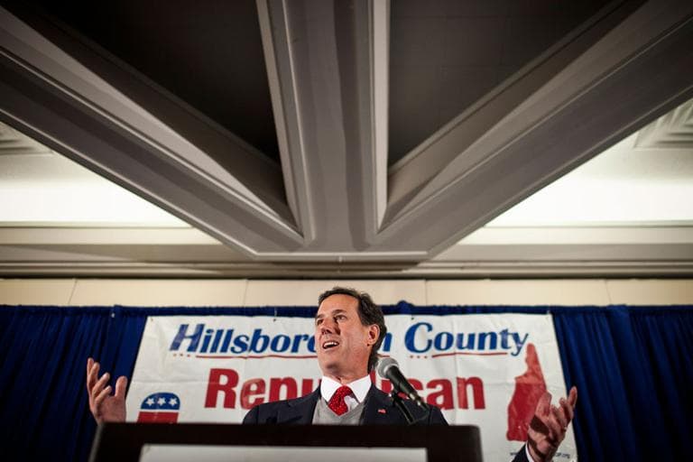 Rick Santorum at a campaign event in Nashua, N.H., Friday (Dominick Reuter for WBUR)