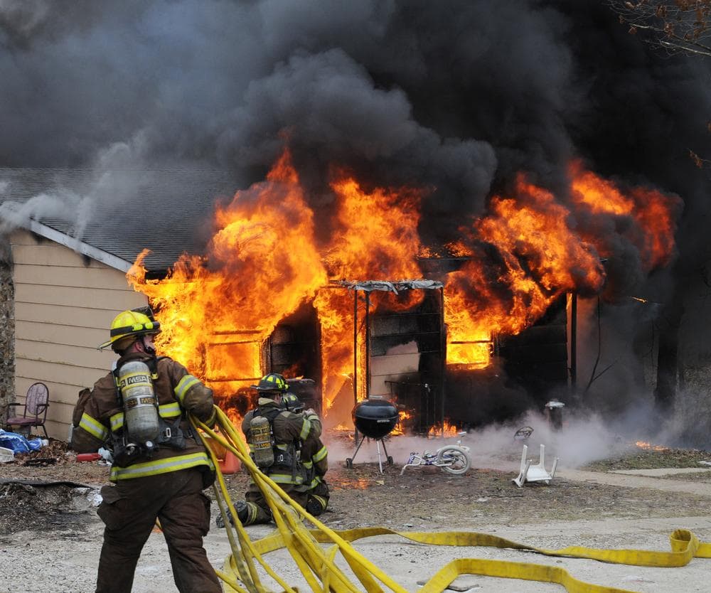 Firefighters battling a blaze from a shake-and-bake meth lab explosion at a house in Union, Mo. (AP/Franklin County Sheriff&#039;s Department )