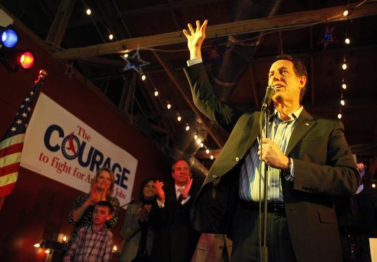 Republican presidential candidate former Pennsylvania Sen. Rick Santorum speaks to supporters at a rally Wednesday, Feb. 8, 2012, in Plano, Texas. (AP)