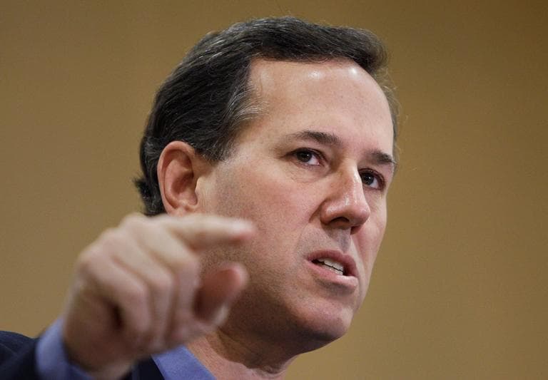 Republican presidential candidate Rick Santorum speaks during a Tea Party rally in Columbus, Ohio on Saturday. (Eric Gay/AP)