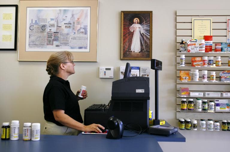 Pam Semler, of Fairfax, Va., works the register at DMC Pharmacy in Chantilly, Va. on Monday, Oct. 20, 2008. The pharmacy bills itself as &quot;pro-life&quot; and carries no contraceptive products.  (AP)