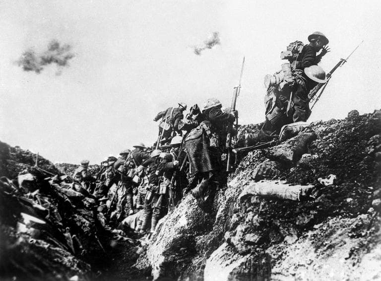 Often described as troops &quot;going over the top&quot; in trench warfare near St. Pol. France, in October 1916, some researchers now believe this World War I photo shows Canadian Army troops during a training exercise well behind the front lines. (AP)
