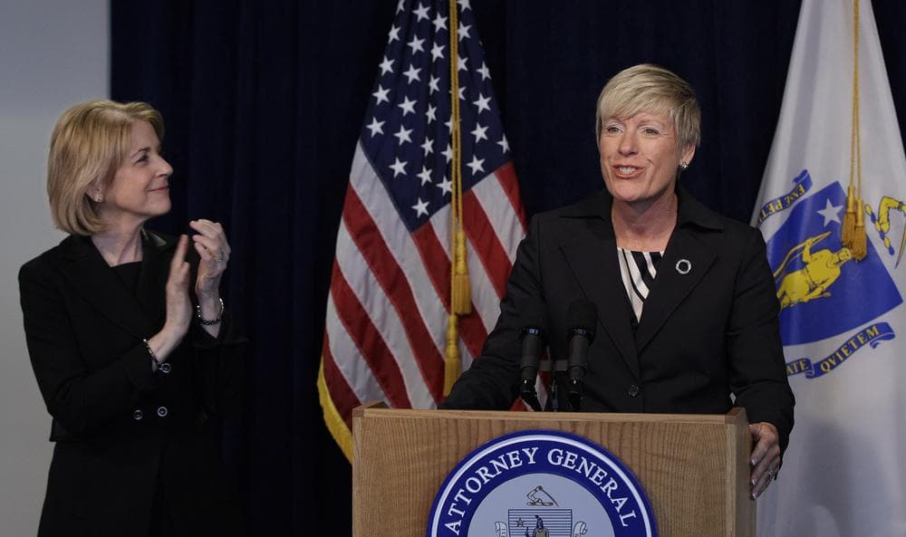Mass. Attorney General Martha Coakley introduces Former New Jersey State Police Lt. Col. Gayle Cameronas her appointment to the state&#039;s gaming commission Tuesday, Feb. 28. (AP)