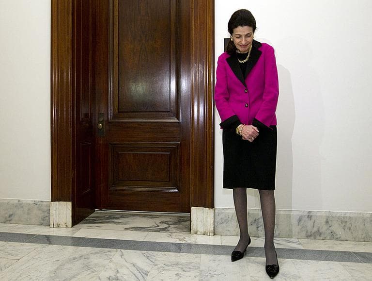 Sen. Olympia Snowe, R-Maine, stood outside the door to her office on Capitol Hill on Tuesday before she talked about her decision not to run for re-election. (AP)