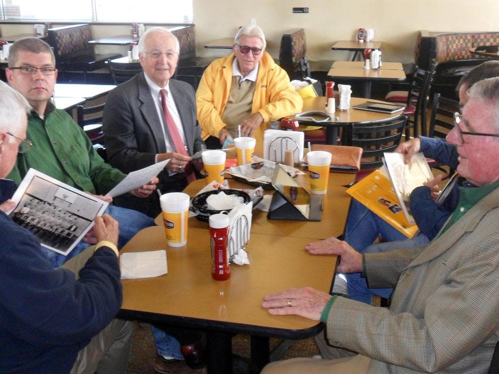 Former Racer great Bennie Purcell (yellow jacket) gets together with other Murray State supporters to talk Racer basketball every week. (Greg Echlin/Only A Game)