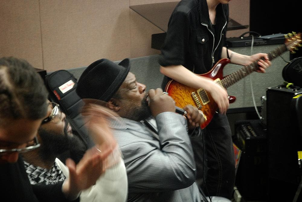 George Clinton rehearsing with the P-Funk Ensemble at The Berklee College Of Music. (Here &amp; Now/Emiko Tamagawa)