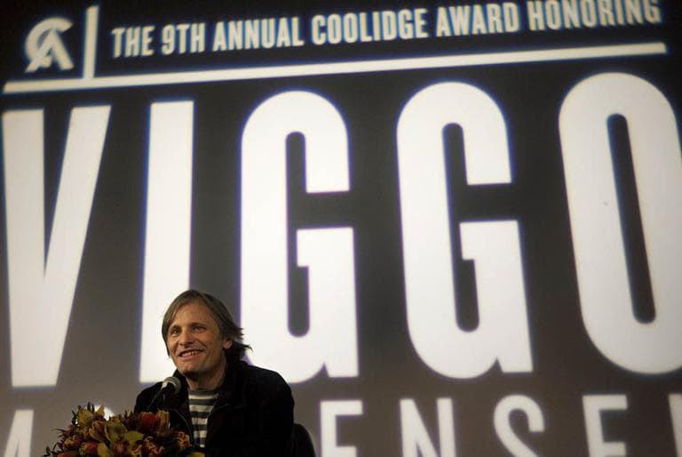 Oscar-nominated actor Viggo Mortensen faces reporters during a news conference at the Coolidge Corner Theatre, in Brookline, Mass., Monday, March 5. (AP)