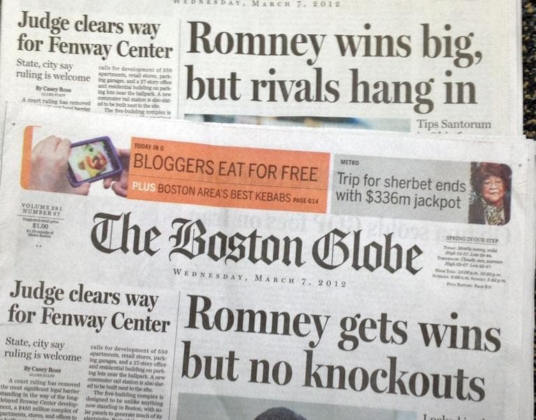 The Boston Globe's Super Tuesday headlines underwent a late-night change.