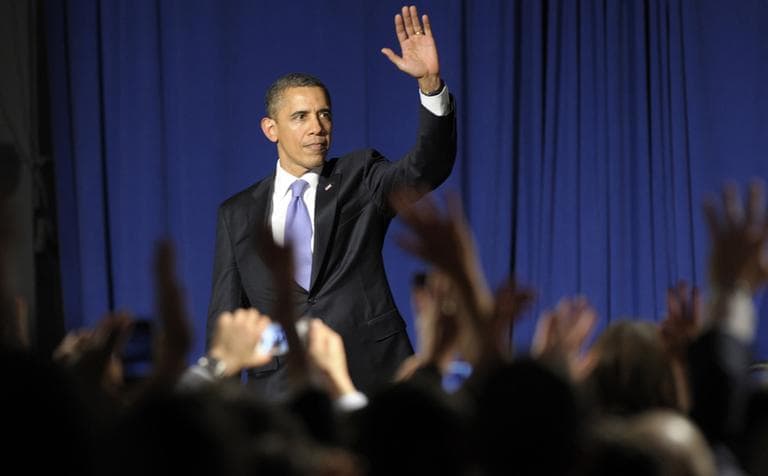 President Barack Obama waves to the crowd after speaking at a fundraiser at in New York in March. (AP)