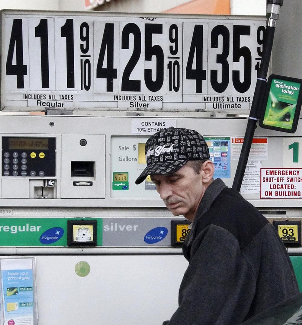 A man pumps gas in Manhattan at a BP mini-mart in early March. (AP)