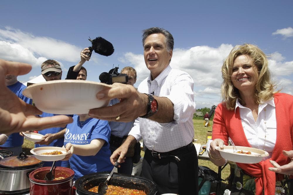 Mitt and Ann Romney serve &quot;Ann Romney's famous chili&quot; at a campaign event in June 2011. Mormon cuisine and the church practice of storing a three month supply of food, are gaining attention as Romney runs for President. (AP)