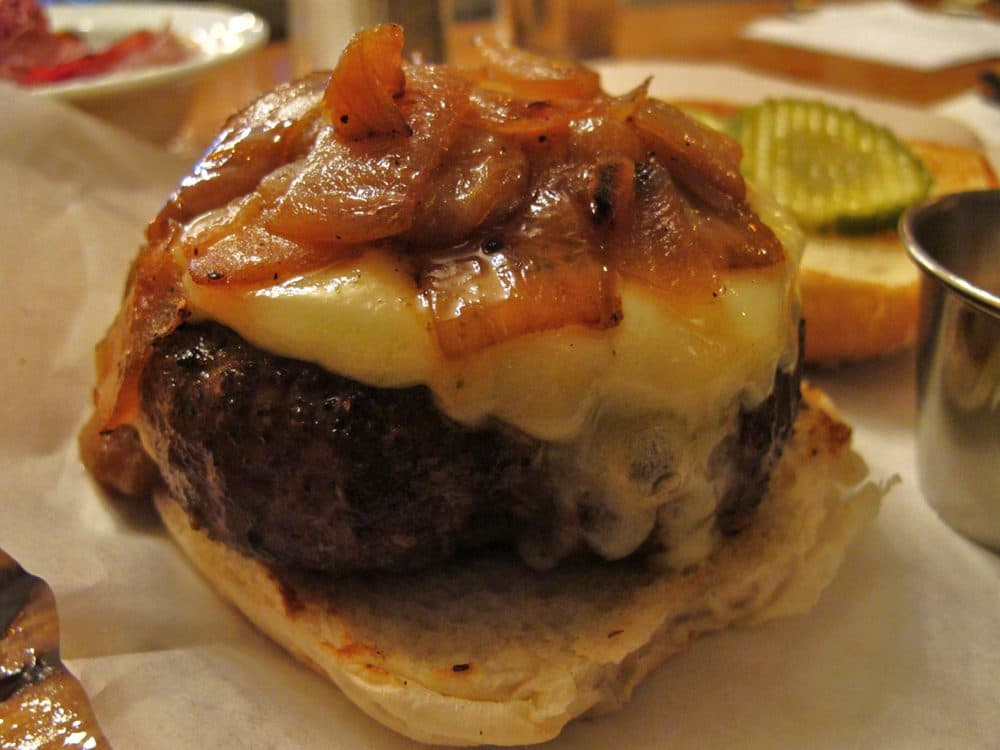 The burger at JM Curley in Downtown Crossing is one of the top-rated burgers on Chudy's blog, with a score of 93 which puts it in the 'best of the best' category. (Courtesy of Richard Chudy)