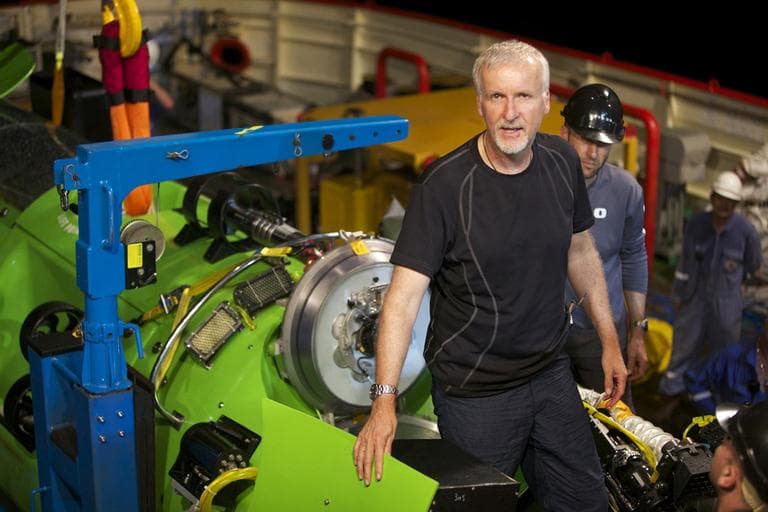 This February 2012 photo, provided by National Geographic, shows explorer and filmmaker James Cameron emerging from the hatch of DEEPSEA CHALLENGER during testing of the submersible in Jervis Bay, south of Sydney, Australia. Earth's lost frontier, the deepest part of the oceans where the pressure is like three SUVs sitting on your little tow, is about to be explored first-hand. (AP)