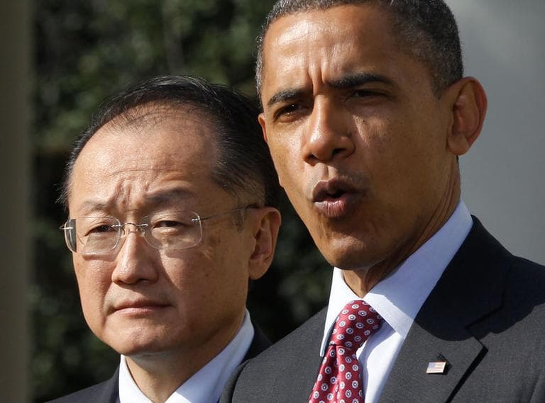President Obama stands with Jim Yong Kim, his nominee to be the next World Bank president, in the Rose Garden of the White House Friday. (AP)