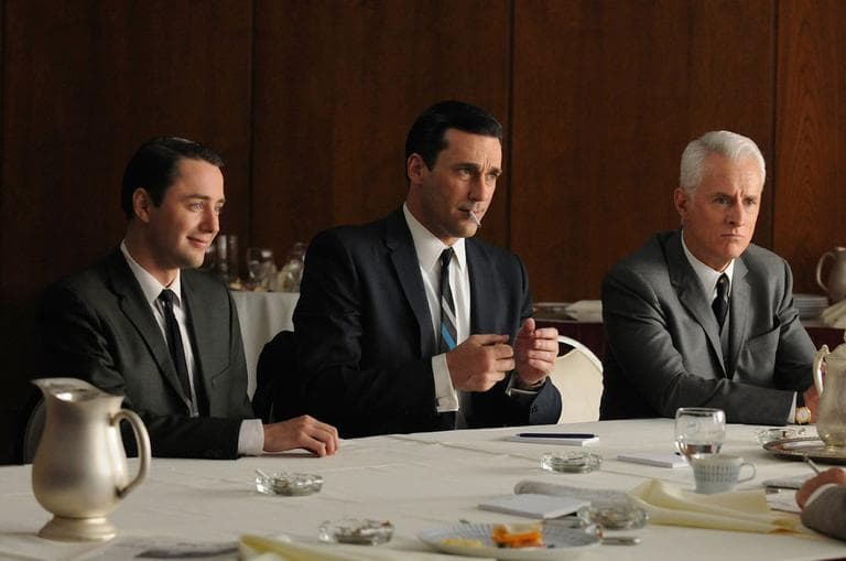From left, Vincent Kartheiser portrays Pete Campbell, Jon Hamm portrays Don Draper and John Slattery portrays Roger Sterling in a scene from &quot;Mad Men.&quot; (AP/AMC)